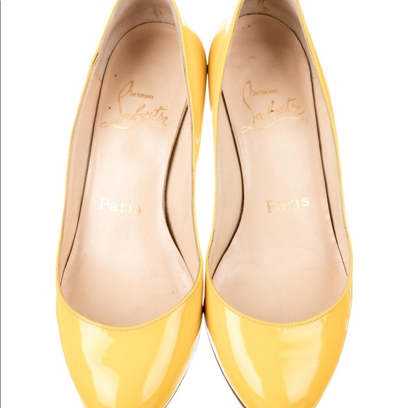 Christian Louboutin Yellow Wedges Size 5 in GUC - Picture 4 of 8